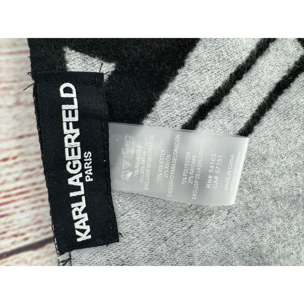 Karl Lagerfeld Scarf Womens OS Black Silver Logo Eiffel Tower Rhinestone